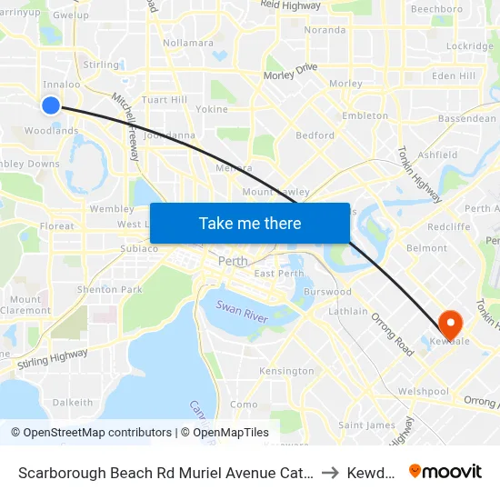 Scarborough Beach Rd Muriel Avenue Cat Id 8 to Kewdale map