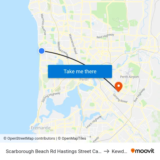 Scarborough Beach Rd Hastings Street Cat Id 19 to Kewdale map