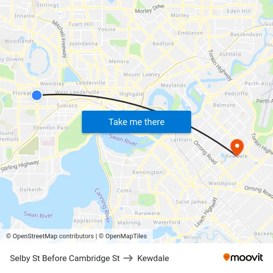 Selby St Before Cambridge St to Kewdale map