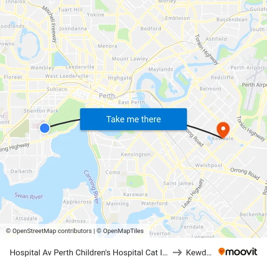 Hospital Av Perth Children's Hospital Cat Id 132 to Kewdale map