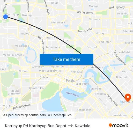 Karrinyup Rd Karrinyup Bus Depot to Kewdale map