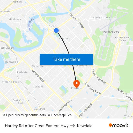 Hardey Rd After Great Eastern Hwy to Kewdale map