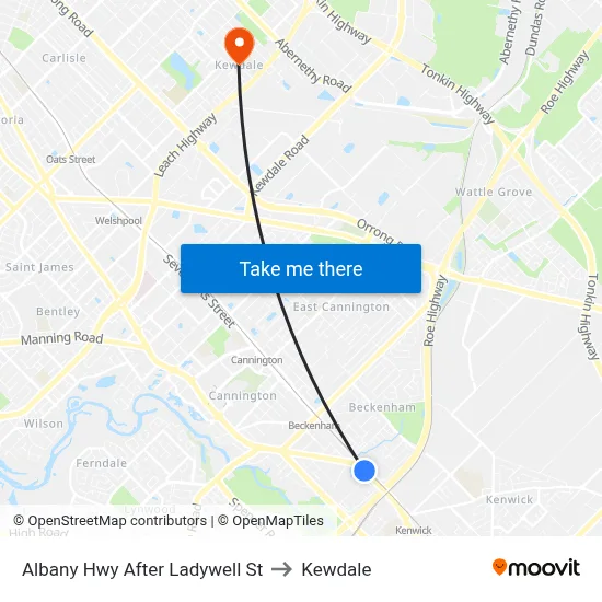 Albany Hwy After Ladywell St to Kewdale map