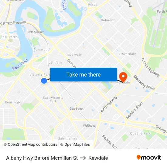 Albany Hwy Before Mcmillan St to Kewdale map