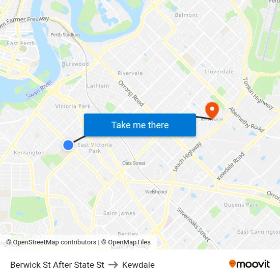 Berwick St After State St to Kewdale map