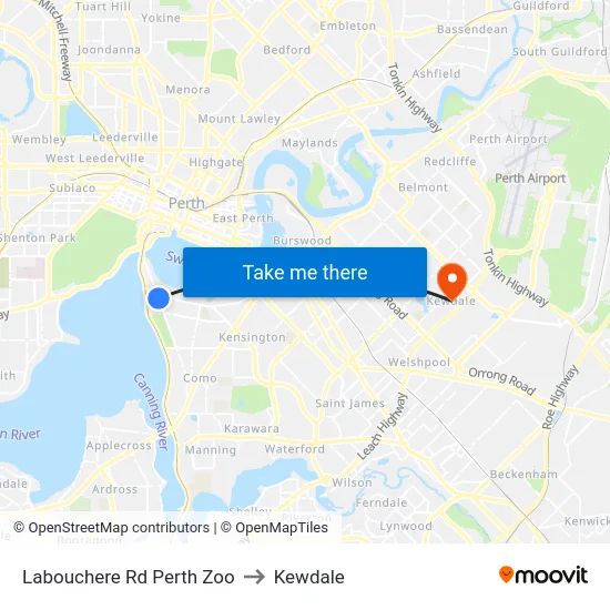 Labouchere Rd Perth Zoo to Kewdale map