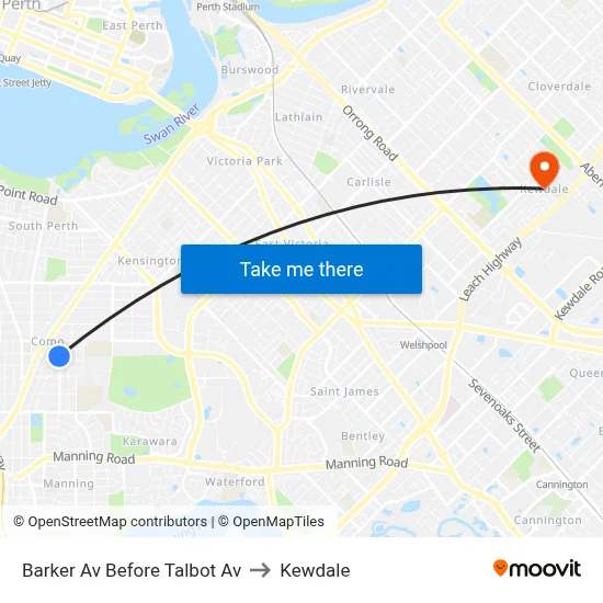 Barker Av Before Talbot Av to Kewdale map