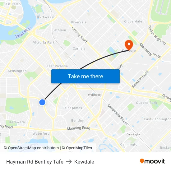Hayman Rd Bentley Tafe to Kewdale map