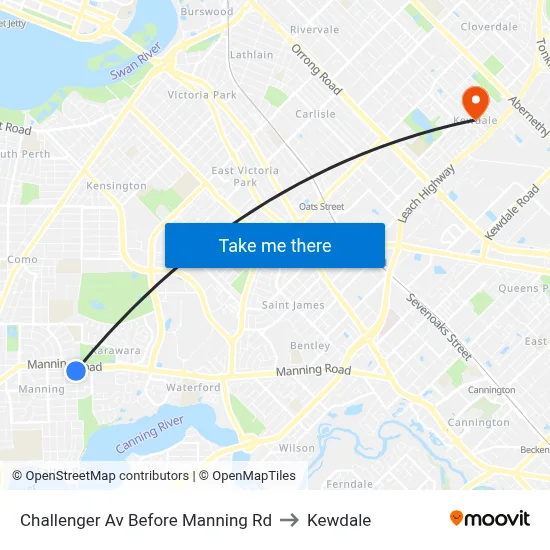 Challenger Av Before Manning Rd to Kewdale map