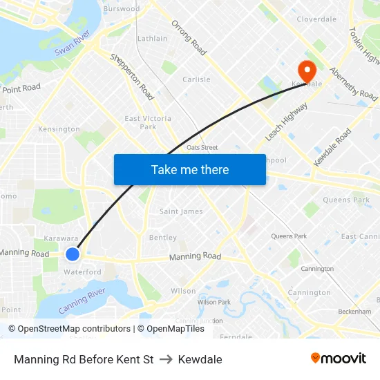 Manning Rd Before Kent St to Kewdale map