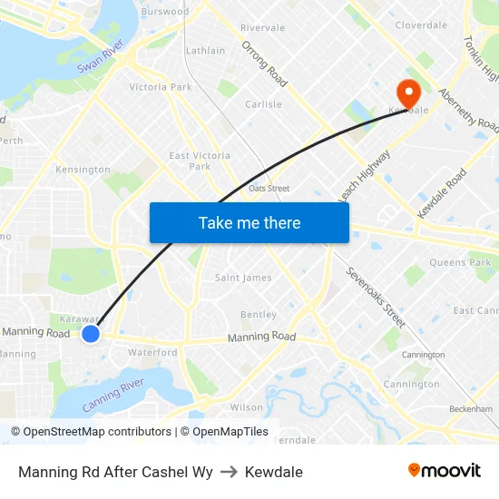 Manning Rd After Cashel Wy to Kewdale map