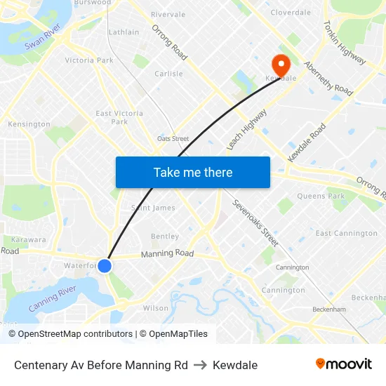 Centenary Av Before Manning Rd to Kewdale map