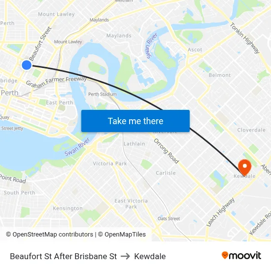 Beaufort St After Brisbane St to Kewdale map