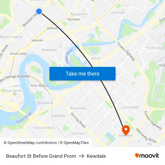 Beaufort St Before Grand Prom to Kewdale map