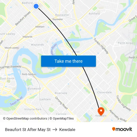 Beaufort St After May St to Kewdale map