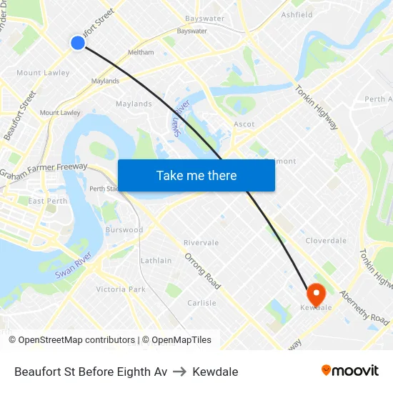 Beaufort St Before Eighth Av to Kewdale map