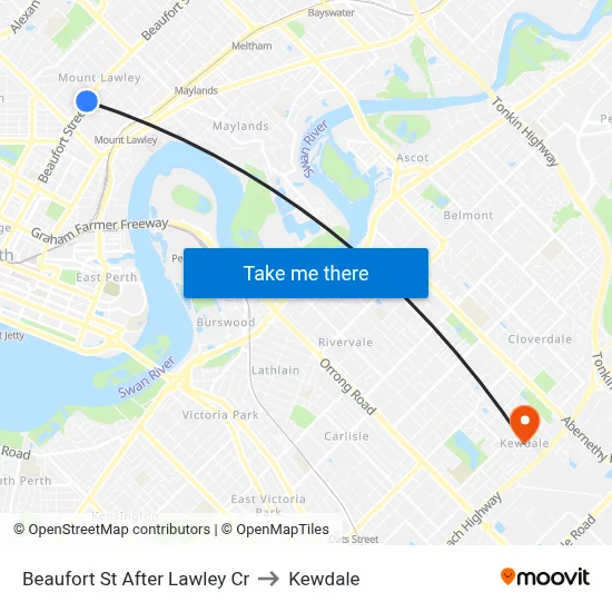 Beaufort St After Lawley Cr to Kewdale map