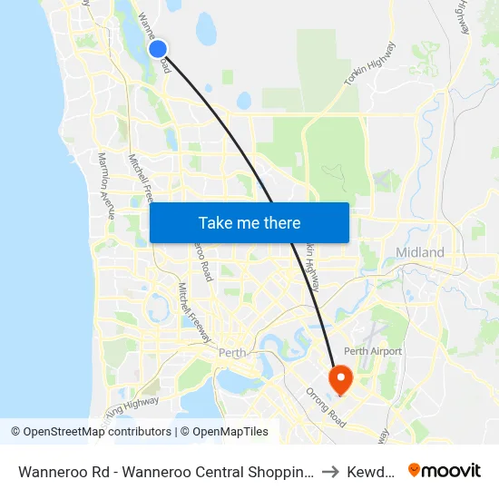 Wanneroo Rd - Wanneroo Central Shopping Ctr to Kewdale map