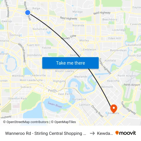 Wanneroo Rd - Stirling Central Shopping Ctr to Kewdale map