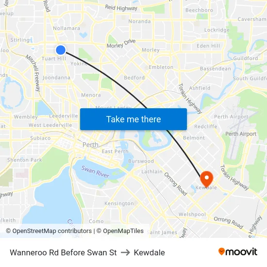 Wanneroo Rd Before Swan St to Kewdale map
