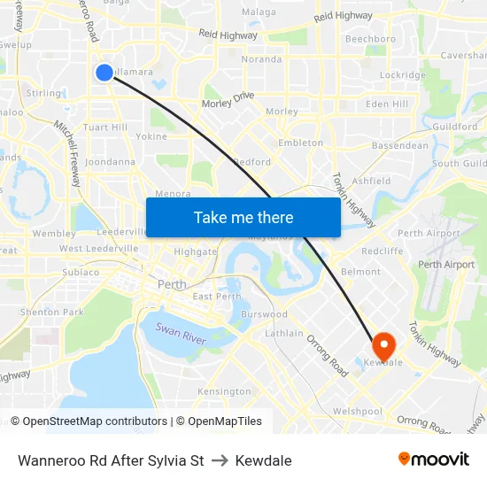 Wanneroo Rd After Sylvia St to Kewdale map