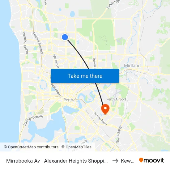 Mirrabooka Av - Alexander Heights Shopping Ctr Stand 2 to Kewdale map