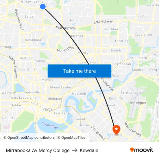 Mirrabooka Av Mercy College to Kewdale map
