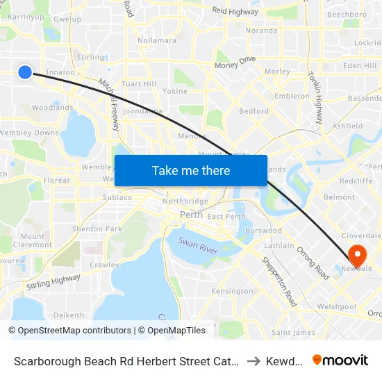 Scarborough Beach Rd Herbert Street Cat Id 27 to Kewdale map