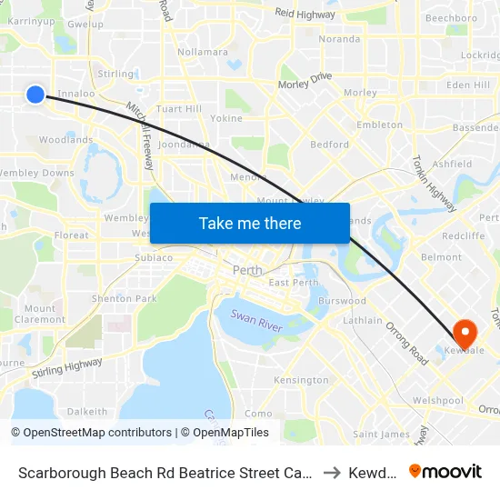 Scarborough Beach Rd Beatrice Street Cat Id 28 to Kewdale map