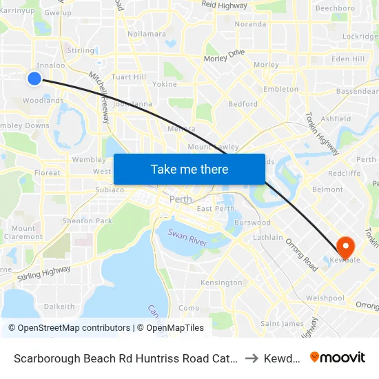 Scarborough Beach Rd Huntriss Road Cat Id 31 to Kewdale map
