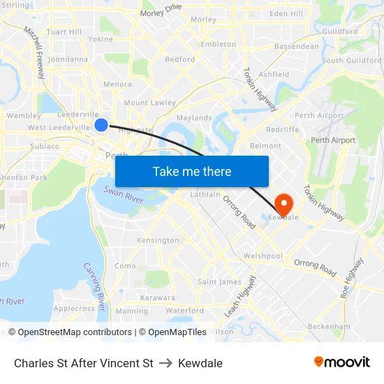 Charles St After Vincent St to Kewdale map