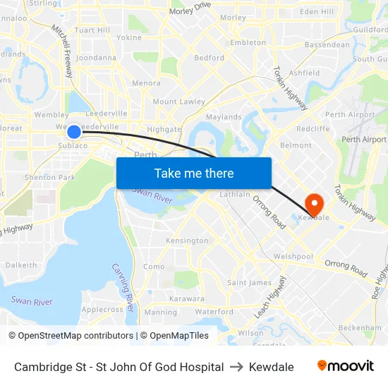 Cambridge St - St John Of God Hospital to Kewdale map