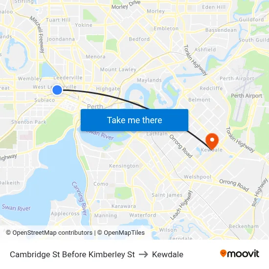 Cambridge St Before Kimberley St to Kewdale map