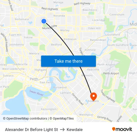 Alexander Dr Before Light St to Kewdale map