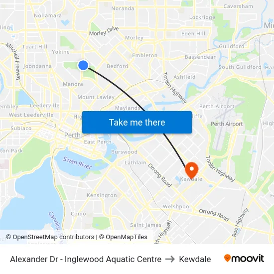 Alexander Dr - Inglewood Aquatic Centre to Kewdale map