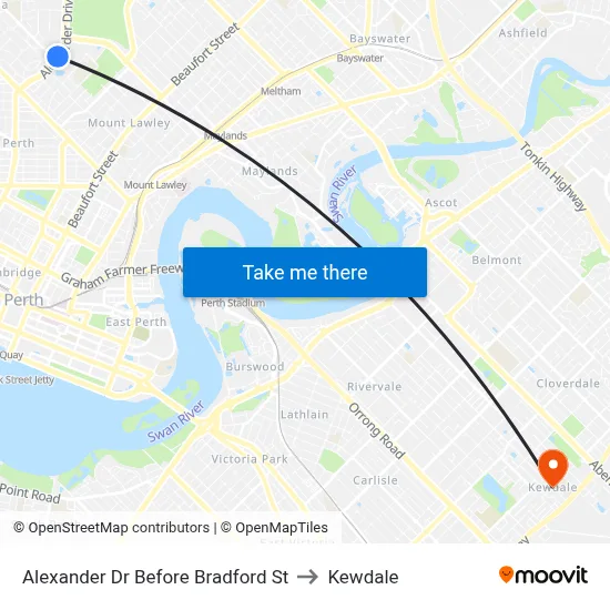 Alexander Dr Before Bradford St to Kewdale map
