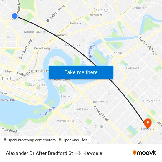 Alexander Dr After Bradford St to Kewdale map