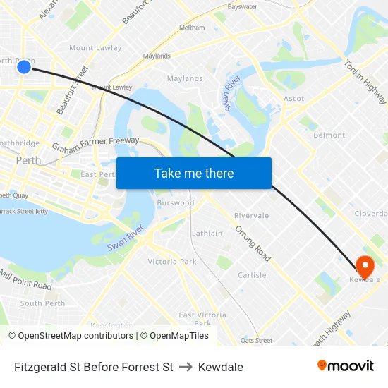 Fitzgerald St Before Forrest St to Kewdale map