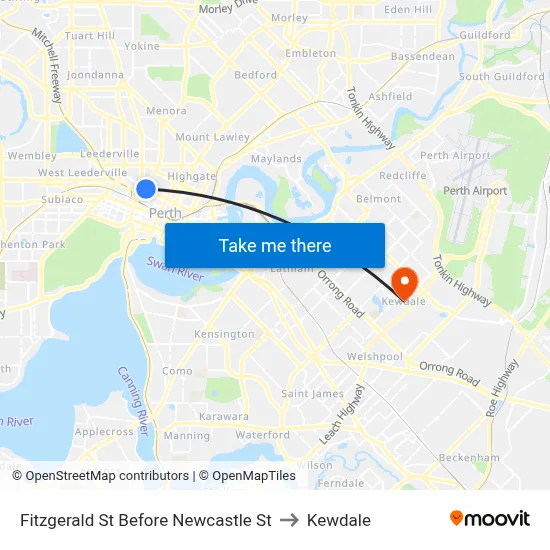 Fitzgerald St Before Newcastle St to Kewdale map
