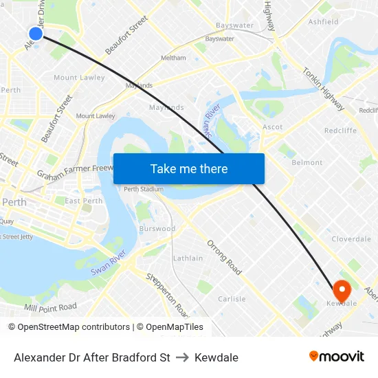 Alexander Dr After Bradford St to Kewdale map