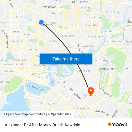Alexander Dr After Morley Dr to Kewdale map