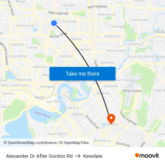 Alexander Dr After Gordon Rd to Kewdale map