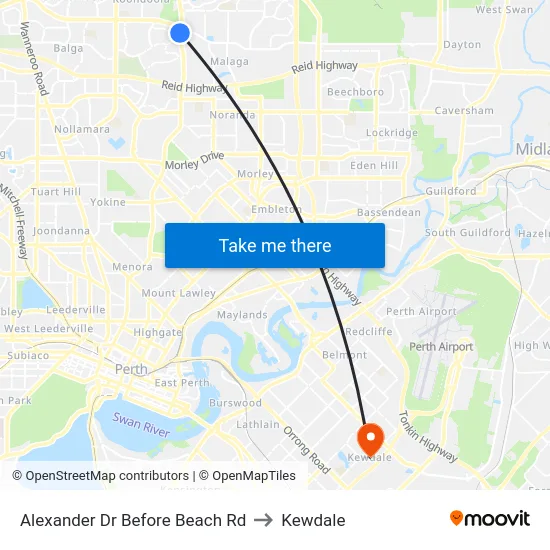 Alexander Dr Before Beach Rd to Kewdale map