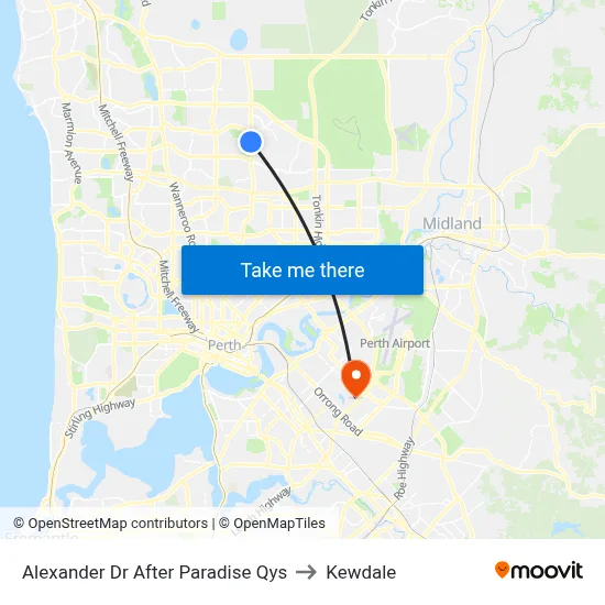 Alexander Dr After Paradise Qys to Kewdale map