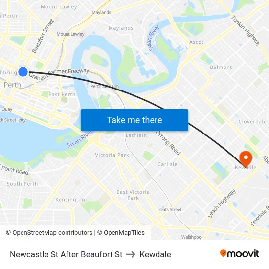 Newcastle St After Beaufort St to Kewdale map