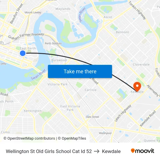 Wellington St Old Girls School Cat Id 52 to Kewdale map