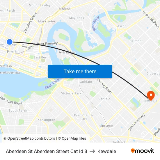 Aberdeen St Aberdeen Street Cat Id 8 to Kewdale map