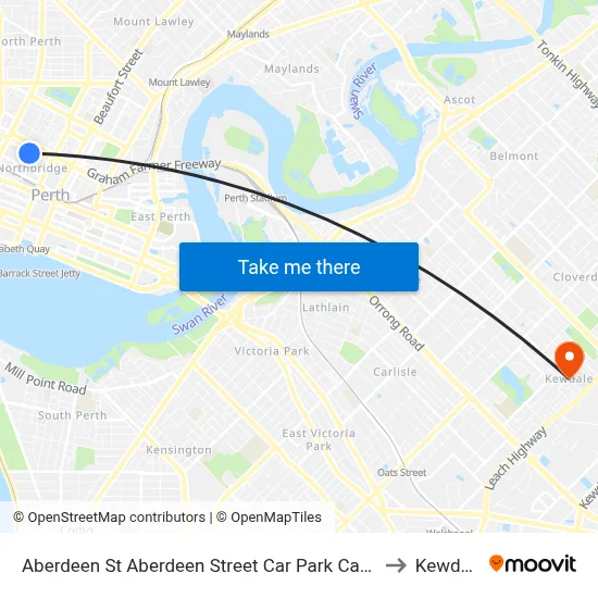 Aberdeen St Aberdeen Street Car Park Cat Id 9 to Kewdale map