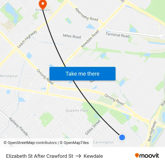 Elizabeth St After Crawford St to Kewdale map