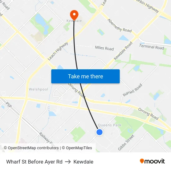 Wharf St Before Ayer Rd to Kewdale map